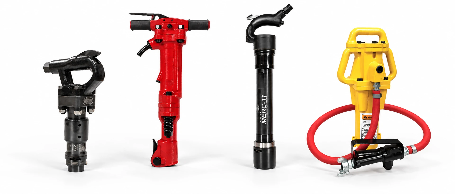 Airrex Viper ZP, Titan T90, Merc 11 and AD55 tools arranged together on a white studio backdrop